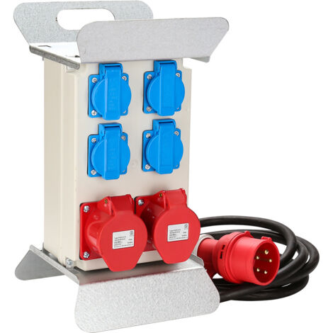 SWANEW Distributore CEE Stazione elettrica CEE 2 x 16A 400 V + 4x 230 V 5 pin IP44 Schuko Con coperchi incernierati di sicurezza Cavo Per cantiere