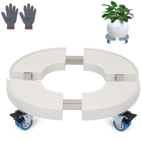 SWANEW Carrello per piante sottobicchiere bianco sottobicchiere mobile stabile da esterno rotondo da 38 cm a 52 cm (1/5)