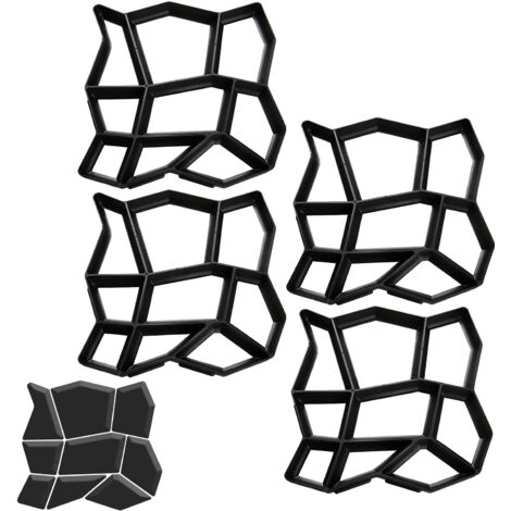 SWANEW 4 pezzo stampo di pavimentazione fai da te stampo in calcestruzzo nero 43x43x4cm stampo cassaforma plastica irregolare pavimentazione in calcestruzzo stampo di colata per pavimentazione pietre 