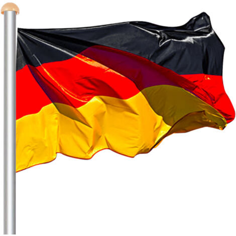 Asta Per Bandiera Della Germania Completa, Altezza Max 6,10 M, In Alluminio, Con Bandiera 150x90 Cm, Fune E Piantone, Ideale Per Giardino E Cerimonie