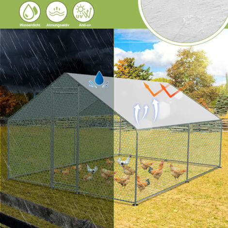 SWANEW Recinto per pollaio 24 m² parco rete 8x3 M in acciaio zincato Recinzione per parco gabbia per animali