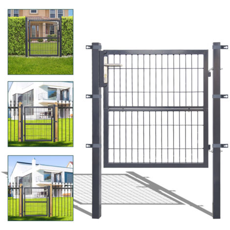 SWANEW Cancello da giardino Cancelletto con serratura e maniglia Cancello in acciaio zincato verniciato a polvere Antracite Tubo quadrato 100x100cm (1/5)