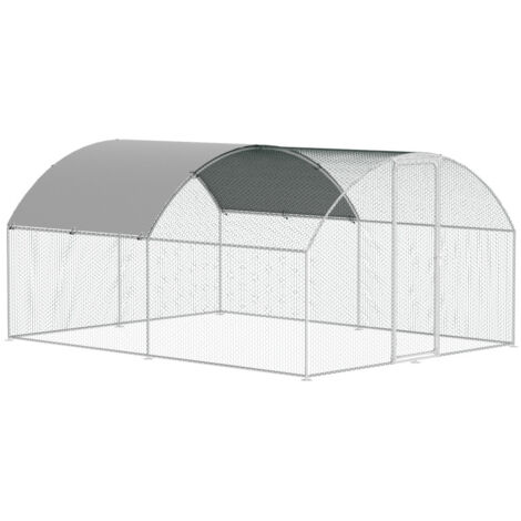 SWANEW Recinzione per pollaio Acciaio zincato con recinzione in rete con serratura Area coperta Pollaio per piccoli animali 3 x 4 x 2 m 12 m² cupola