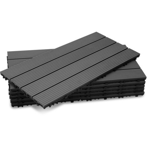 SWANEW Piastrelle per terrazza 2 mq, piastrelle in WPC 60x30 cm, 12 pezzi di piastrelle a clic, piastrelle per balcone, piastrelle in legno, resistenti alle intemperie, antiscivolo, antracite - 4 stri