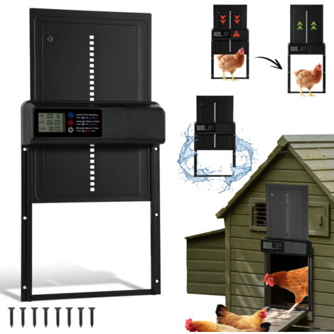 SWANEW Puerta automática solar para gallinero - Impermeable IPX3 - Temporizador de apertura - Mando a distancia inalámbrico - 360x275mm (1/5)