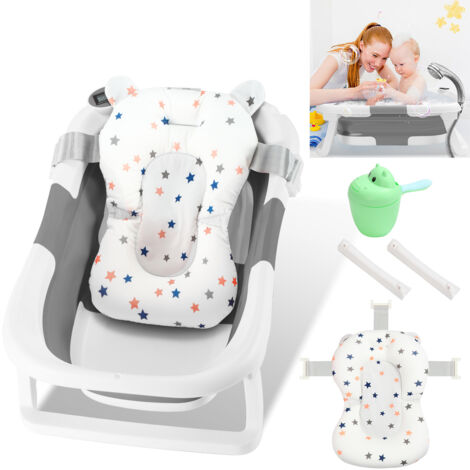 Vasca Neonati Vasca Bagno Neonati Pieghevole - Con Termometro E Cuscino, 68x41x19 Cm Vasca Neonato Con Termometro