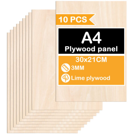 SWANEW Foglio di legno A4  300 x 210 x 3 mm  Grezzi sottili di compensato  Foglio perfetto per seghetto, pirografia, taglio laser, traforo, router CNC，40 pezzi