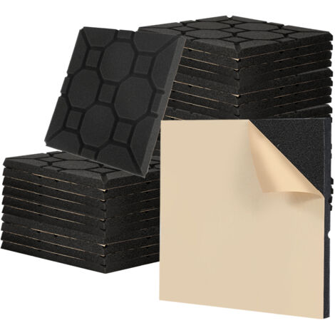 SWANEW Pannelli fonoassorbenti in schiuma acustica, set di 24, 30x30x2. 5cm, pannelli fonoassorbenti quadrati per pareti, pannelli acustici, tappetini in schiuma acustica per pareti di studi - Nero (1/5)