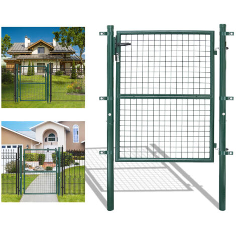 SWANEW Cancello da giardino Cancelletto con serratura e maniglia Cancello in acciaio zincato verniciato a polvere Verde Palo rotondo 150x100cm