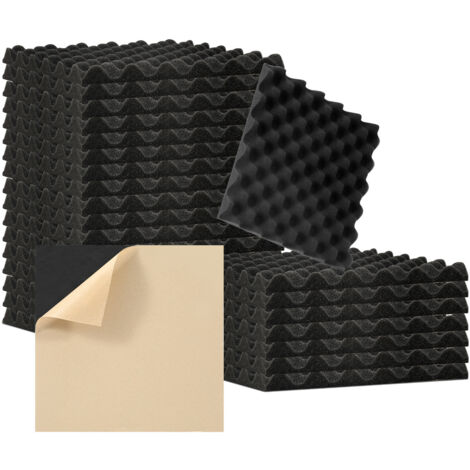 SWANEW Pannelli fonoassorbenti in schiuma acustica, set di 24, 30x30x2,5cm, pannelli fonoassorbenti a onda per pareti, pannelli acustici, tappetini in schiuma acustica per pareti di studi - Nero (1/5)