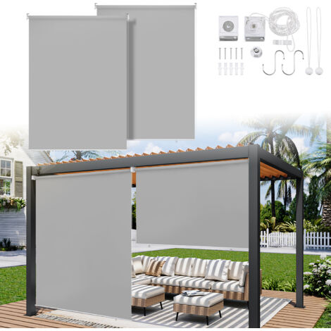 SWANEW 2X Tenda verticale Tenda da esterno per balcone Tenda a rullo Schermo retrattile da esterno Protezione solare 140x140CM Grigio