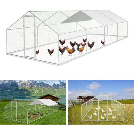 SWANEW Recinzione per pollaio Acciaio zincato con recinzione in rete con serratura Area coperta Pollaio per piccoli animali 3 x 8 x 2 m 24 m²