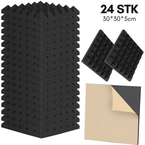 SWANEW Pannelli fonoassorbenti in schiuma acustica, set di 24, 30x30x5cm, Pannelli fonoassorbenti a parete con scanalatura piramidale, pannelli acustici, tappetini in schiuma acustica per pareti di st (1/5)