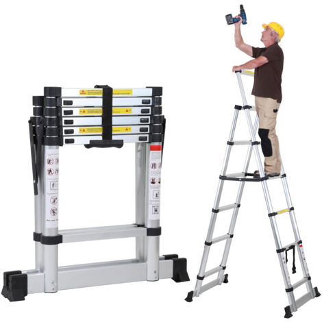 SWANEW Scala telescopica in alluminio Scala multiuso 1.7M+2.0M Scala a scorrimento Stabile Con barra di pesatura in alluminio Scala doppia fino a 150kg Argento