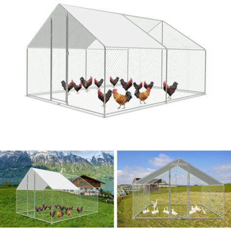 SWANEW Recinzione per pollaio Acciaio zincato con recinzione in rete con serratura Area coperta Pollaio per piccoli animali 3 x 3 x 2 m 9 m²