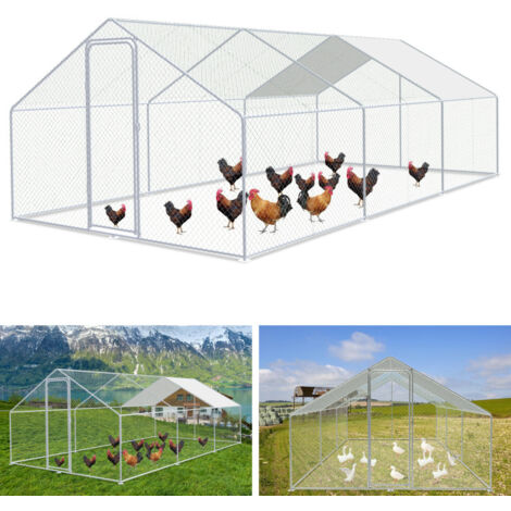 SWANEW Recinzione per pollaio Acciaio zincato con recinzione in rete con serratura Area coperta Pollaio per piccoli animali 3 x 6 x 2 m 18 m²