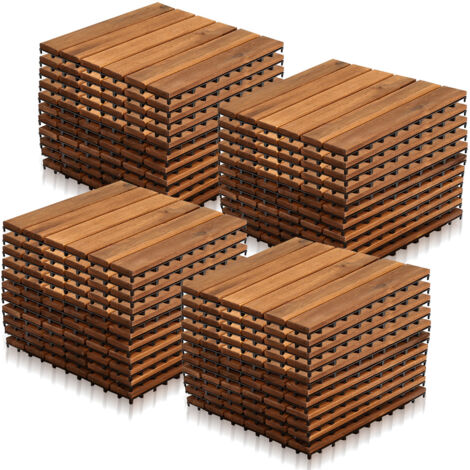 SWANEW 44 Pezzi Piastrelle in Legno Massiccio di Acacia 30x30cm. Piastrelle da Esterno e Interno per Patio Balcone