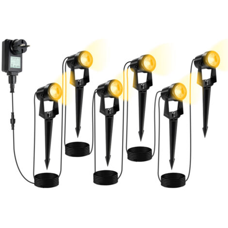 SWANEW Confezione da 6 Faretto da giardino a LED con picchetto di terra. illuminazione da giardino con zoccolo IP65 bianco caldo