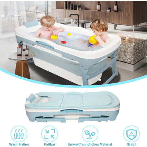 SWANEW Vasca da bagno per adulti pieghevole Vasca da bagno portatile con copertura Rulli Vassoio 118x60x50cm