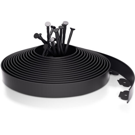 Bordura Da Giardino Diritta Nera - Altezza 7,8 Cm X 10 Metri Con 50 Picchetti Di Ancoraggio In PE