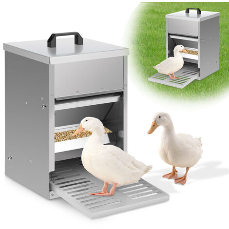 SWANEW 2x Mangiatoia per polli in acciaio zincato – Mangiatoia automatica da 5 kg con pedale e protezione impermeabile per polli e altro pollame (1/5)