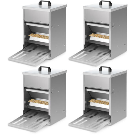 SWANEW 4x Mangiatoia per polli in acciaio zincato – Mangiatoia automatica da 5 kg con pedale e protezione impermeabile per polli e altro pollame (1/5)