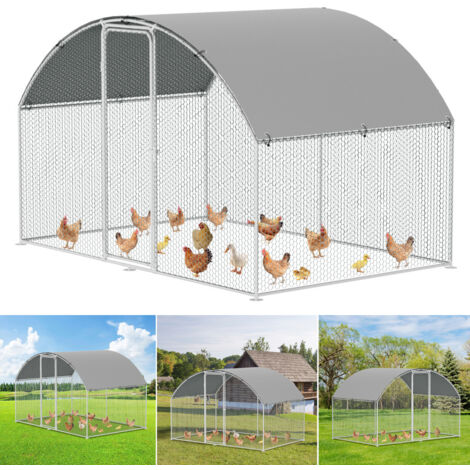 SWANEW Recinzione per pollaio Acciaio zincato con recinzione in rete con serratura Area coperta Pollaio per piccoli animali 3 x 4 x 2 m 12 m² cupola