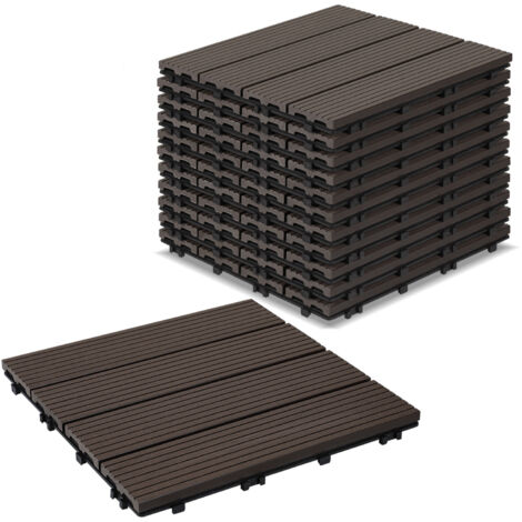 SWANEW Piastrelle per terrazza 2 mq, piastrelle in WPC 30x30 cm, 22 pezzi di piastrelle a clic, piastrelle per balcone, piastrelle in legno, resistenti alle intemperie, antiscivolo, marrone scuro - 4