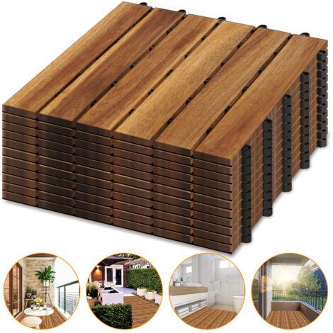 SWANEW 55 Pezzi Piastrelle in Legno Massiccio di Acacia 30x30cm. Piastrelle da Esterno e Interno per Patio Balcone