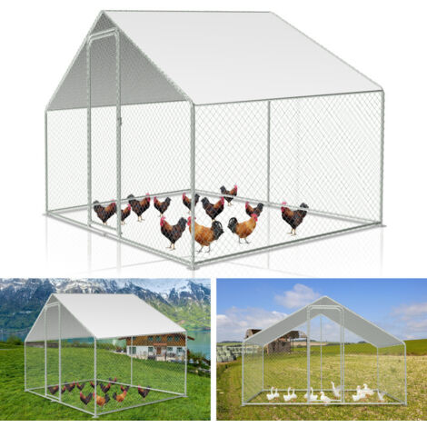 SWANEW Recinzione per pollaio Acciaio zincato con recinzione in rete con serratura Area coperta Pollaio per piccoli animali 3 x 2 x 2 m 6 m²