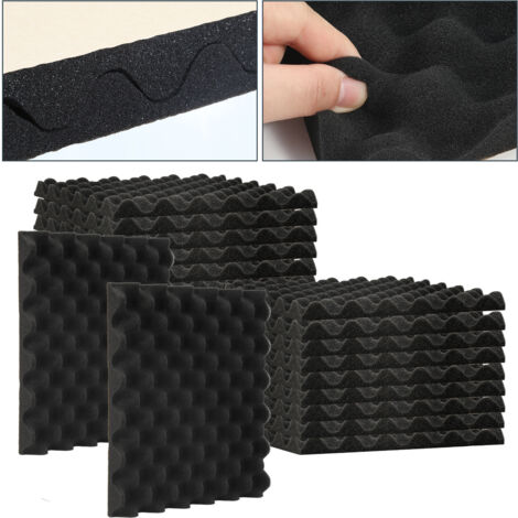 SWANEW Pannelli fonoassorbenti in schiuma acustica, set di 24, 30x30x2,5cm, pannelli fonoassorbenti a onda per pareti, pannelli acustici, tappetini in schiuma acustica per pareti di studi - Nero (1/5)