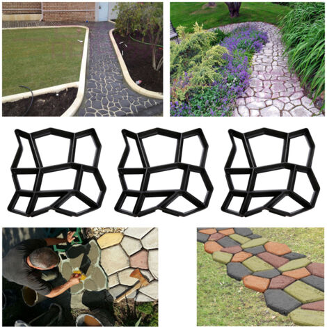 SWANEW Stampo per calcestruzzo da 3 pezzo, stampo per vialetto Strumenti per stampi per pavimentazione di vialetto per patio in cemento, 43x43x4 cm