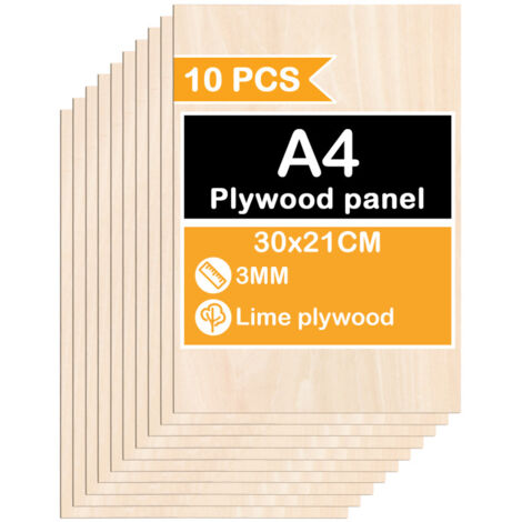 SWANEW 40 pezzi Foglio di legno A4 300 x 210 x 3 mm Grezzi sottili di compensato Foglio perfetto per seghetto, pirografia, taglio laser, traforo, router CNC (1/5)