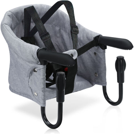 SWANEW Seggiolino da tavolo pieghevole per bambini con morsetti antiscivolo e tasca per il sedile. adatto per tavolo da pranzo. campeggio. Grigio