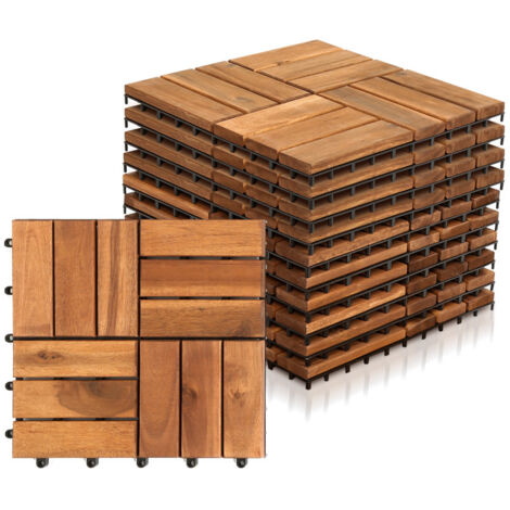 SWANEW Piastrelle in legno di acacia a incastro. 30 x 30 cm. 1 m². per terrazze. giardini e balconi (11 pezzi) (1/5)
