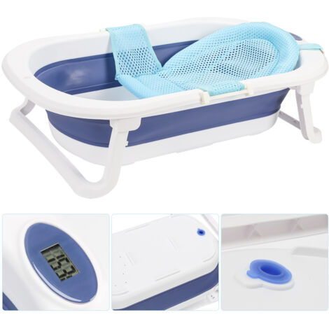Vasca Da Bagno Pieghevole Per Bambini 0-24 Mesi | Con Termometro A Spina Luminoso (blu/bianco) | Antiscivolo E Schienale Comodo | Portatile E Salvaspazio | Rosa