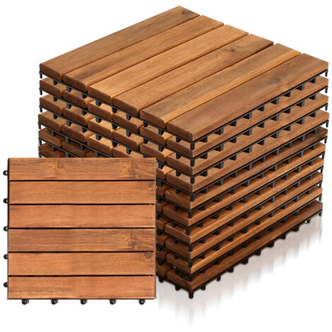 SWANEW 11 Pezzi Piastrelle in Legno Massiccio di Acacia 30x30cm. Piastrelle da Esterno e Interno per Patio Balcone