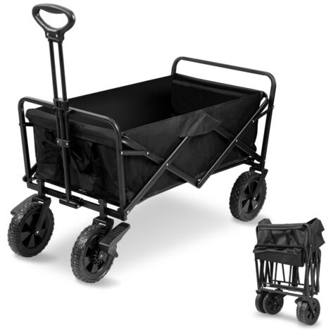 SWANEW Carrello da giardino pieghevole con 4 ruote Carico di trasporto 100Kg Carrello da spiaggia pieghevole Carrello di trasporto a mano Nero