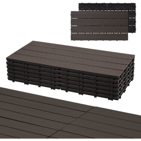 SWANEW Piastrelle in legno WPC 6x piastrelle per terrazza ciascuna 60 x 30 x 2,2 cm, marrone scuro, 1 m² Piastrelle a clic WPC, piastrelle per balcone resistenti alle intemperie