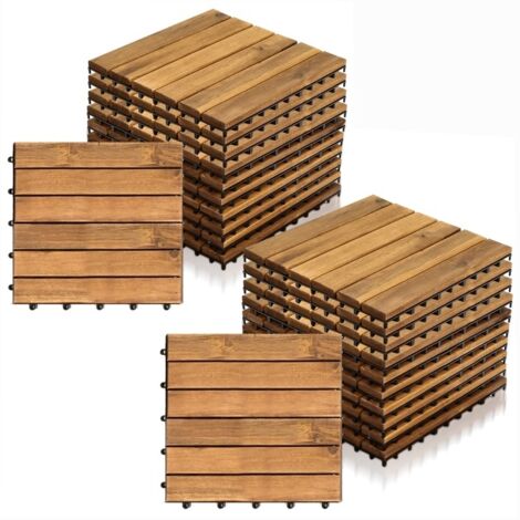 SWANEW Piastrella in legno di acacia 30 x 30 Piastrelle a incastro Piastrelle per balconi Piastrelle per terrazze Piastrelle in legno per terrazze Sistema a incastro Per esterni 77x