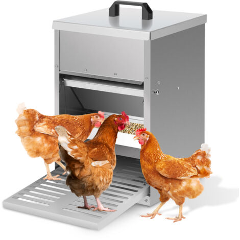 SWANEW Mangiatoia per polli in acciaio zincato – Mangiatoia automatica da 5 kg con pedale e protezione impermeabile per polli e altro pollame (1/5)