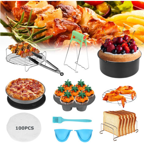 SWANEW 12 Pezzi Accessori friggitrice ad aria 8 zoll Accessori per friggitrice ad aria Compatibile per forno, microonde Accessori in silicone