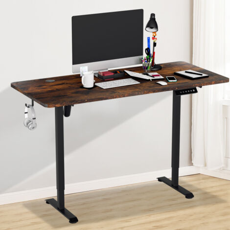 SWANEW Scrivania elettrica regolabile in altezza 140x60cm Scrivania ergonomica motorizzata, con Memory Control, altezza regolabile, Vintage Brown (1/5)