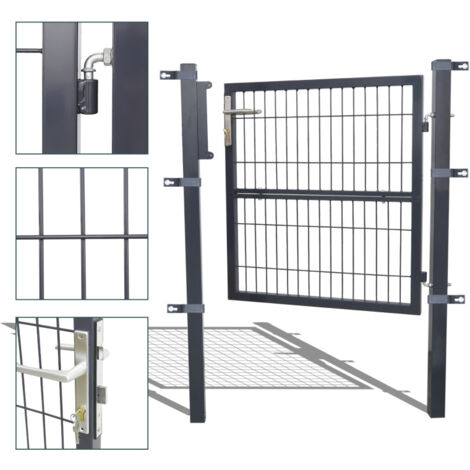 SWANEW Cancello da giardino con rete a doppia barra - Antracite - 120x100cm