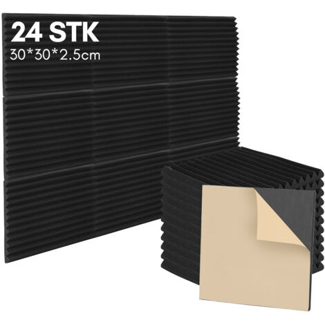 SWANEW Pannelli acustici in schiuma acustica, set di 24, 30x30x2. 5cm, Pannelli fonoassorbenti a parete con scanalatura triangolare, pannelli acustici, tappetini in schiuma acustica per pareti di stud