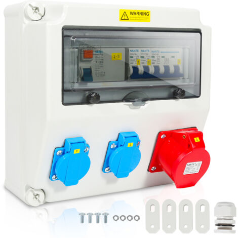 SWANEW Distributore di corrente a parete con interruttore automatico e FI. blocco di distribuzione elettrica 1X16A 2x230V MIT LS + FI