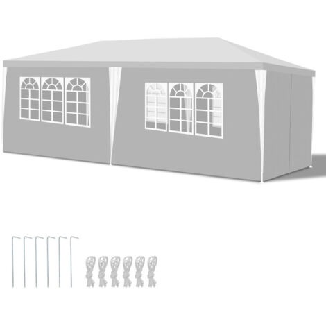SWANEW Gazebo Camping Grande tendone o pergolato Gazebo ricevimenti con pannelli laterali rimovibili finestre Tenda per feste Bianco 3x6m (1/5)
