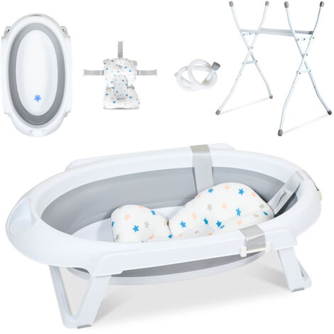 SWANEW Vaschetta per il bagnetto con telaio 85 cm - Vaschetta per il bagnetto pieghevole con tappo e cuscino per il bagnetto, grigio