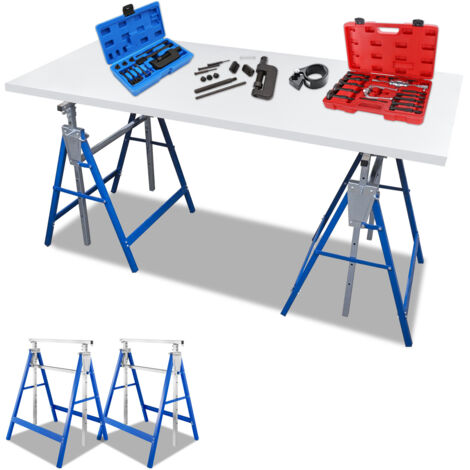 Randaco 4x Cavalletti telescopici regolabili in altezza 80-130cm, blu, pieghevoli, metallo