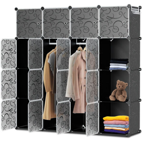 SWANEW Armadio da camera da letto fai da te 12/16/20 cubi Plug-in Sistema di scaffalatura con porta Unità di stoccaggio (16 cubi, 140x140x35cm) (1/5)